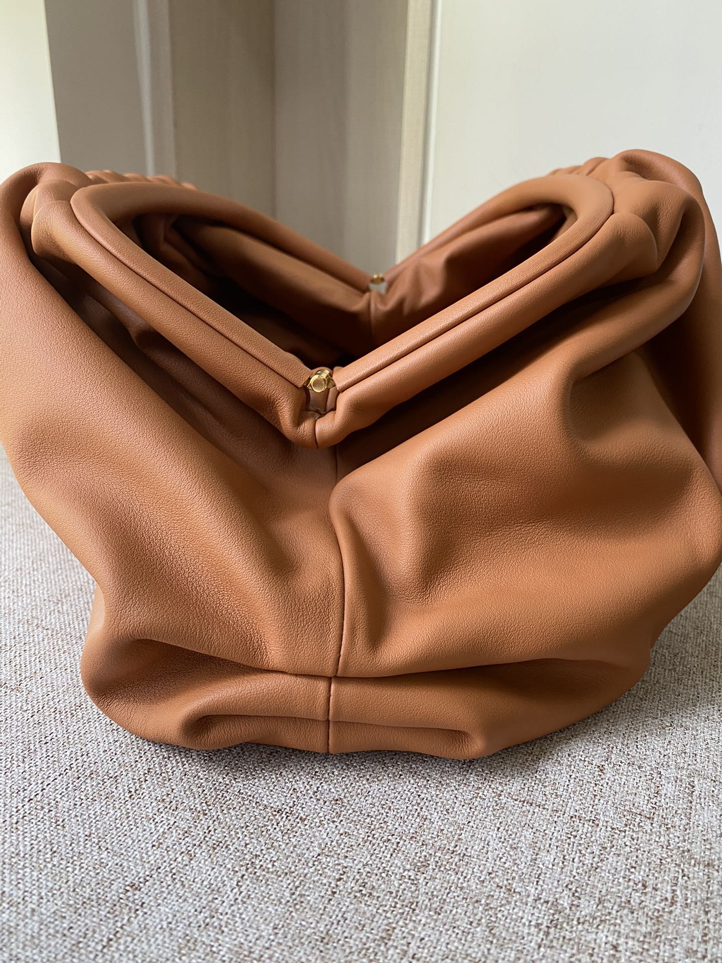 Big Pouch Soft Smooth Leather Clutch Caramel